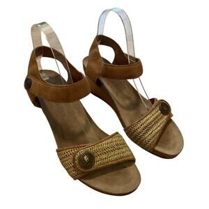 Taos Tan Leather Woven Ankle Strap Wedge Heels Sandal Shoes Womens Size41 US 9.5